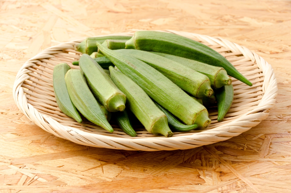 fresh Okra on bamboo sieve